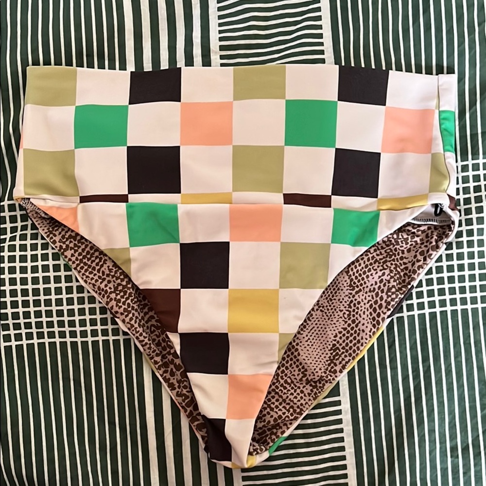 Acacia Colorful Checkered High-Waisted Bikini Bottom